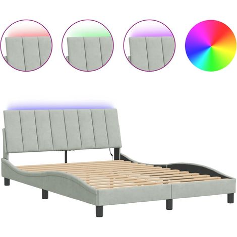Lit double - lit simple - Cadre de lit avec LED Hanko gris clair 140x190cm velours fr5147 - Maison La Vie (1/5)
