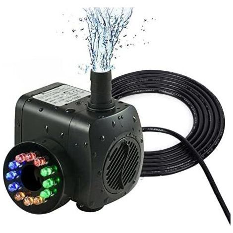 Pompe Immergée Aquarium Silencieuse, Pompe Fontaine Exterieure De Jardin, Pompe A Eau Electrique Fontaine Debit Reglable Pompe Bassin Poisson Brassage Aquaponie 12 Led Lumiere 220-240V 15W 800L/H-Chro (1/5)