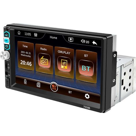 Autoradio avec écran tactile 7 pouces, compatible CarPlay/Android Auto (filaire), Bluetooth, radio FM, ports USB/carte TF et caméra de recul. (1/5)