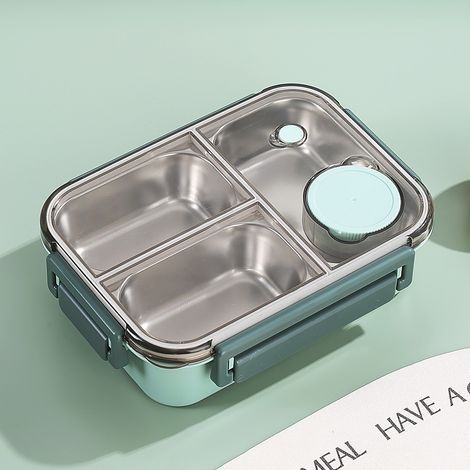 Isolierte Lunchbox aus Edelstahl 304, auslaufsicher, ideal für Büroangestellte und Studenten. Preiswerte Lunchbox mit Platz für 850 ml Wasser (drei Fächer, grün). (1/5)