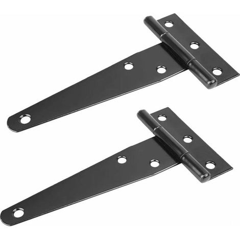 Penture noire 100mm ép.1.2mm,Charnières à sangle en T 2 Pièces Métal Porte Par Charnière Antirouille Porte de Grange Charnière avec Vis pour Clôtures en Bois Cabanons Boites Armoires Fenêtre 100mm/4 P (1/2)