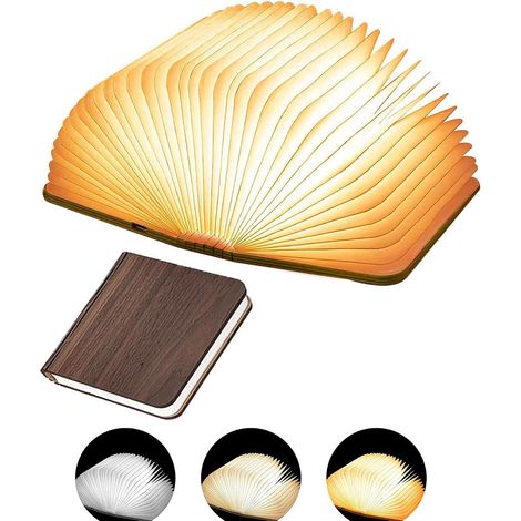 Led Book Light Wooden Folding Lamp,360° LED Folding Book Light,3 light colors USB Rechargeable Mood Lighting-Night Light,Decorative Lights,Desk/Wall Magnetic Lamp (22x17x2.5cm) (1/5)