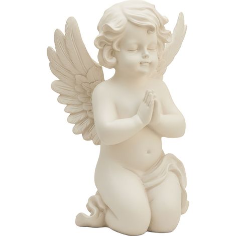 Relaxdays Ángel funerario rezando, piedra artificial, resistente intemperie/heladas/UV, 36x22,5x18 cm, crema