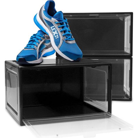 3er Set Schwarze Schuhbox Stapelbar Aufbewahrungsbox Kunststoffbox Schuhkasten Schuhkarton Schuhorganizer bis Gr.47