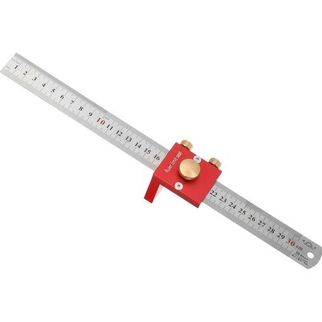 Green Mobility-30CM / 12IN Règle de dessin au trait métrique Règle de ligne à 90 ° Règle à angle droit pour le travail du bois Outil de mesure du travail du bois - Rouge (1/5)