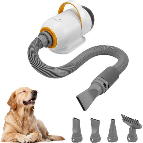 Secador de pelo para mascotas, flujo de aire de alta velocidad, temperatura ajustable, blanco. (1/2)