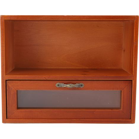 Vintage Tabletop Organizer Solid Wood Desktop Display Cabinet Storage Box with Clear Drawer for Kitchen Living Room Bedroom (1/5)