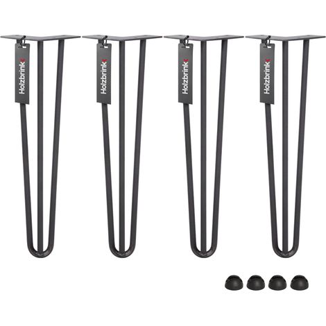 HOLZBRINK Pied de Table en Acier Hairpin Triple Barre 12 mm, Hauteur: 25 cm, Acier Brut, 4 pcs, HLT-13A-25-0000
