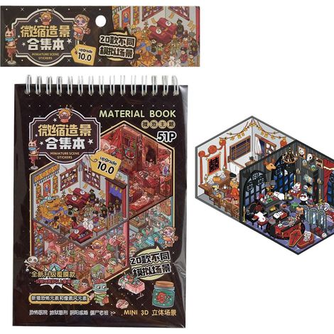 Livre d'Autocollants de Scène Miniature Miniature Maison Hantée Autocollants Adulte Fournitures Artisanales Autocollants Réutilisables pour,Décoration Mur Armoire Cahier (1/5)
