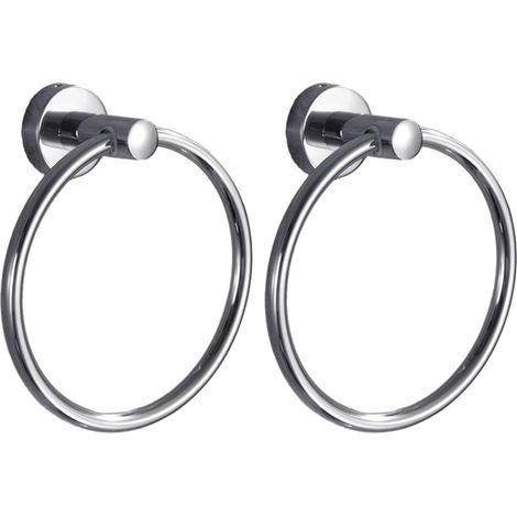 Sollbry Paquete de 2 anillas de acero inoxidable para colgar toallas de baño, toallero de metal, ganchos de pared para baño, anillas redondas para baño y cocina. (1/5)