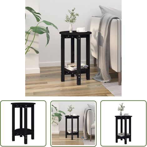 The Living Store Table basse Noir Ø 40x60 cm Bois massif de pin - Table Basse - Meuble Salon - Table D'appoint - Table Ronde - Bois Massif (1/5)