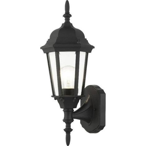 Lanterne murale d'extérieur avec abat-jour en verre biseauté transparent, 40,6 x 15,2 x 40,6 cm, noire (1/5)