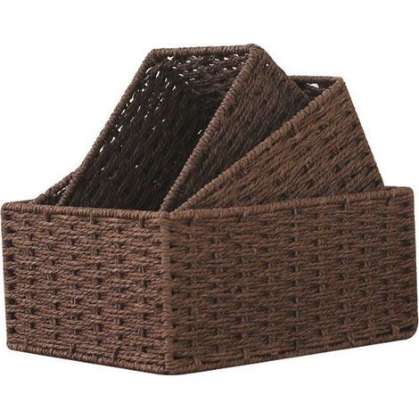 Panier en osier pour le rangement, lot de 3 paniers en corde naturelle tissés à la main, boîte de rangement décorative (marron) (1/5)