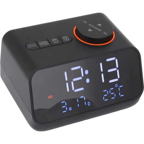 Radio-réveil numérique LED avec radio FM, affichage de la température et de l'humidité, idéal pour la maison, la chambre ou le bureau (noir). (1/5)