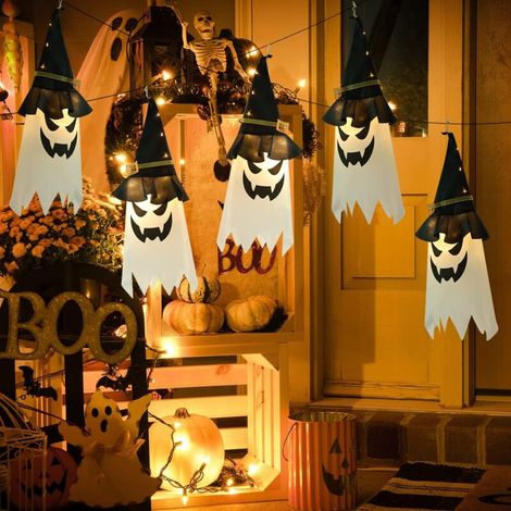 5pcs Décoration Halloween Extérieur, à Suspendre Chapeau de Sorcière Éclairé Guirlandes Lumineuses pour Chapeau de Sorcière Halloween Suspendu Fantôme pour Cour Arbre Jardin Mur Plafond 4520cm (1/5)