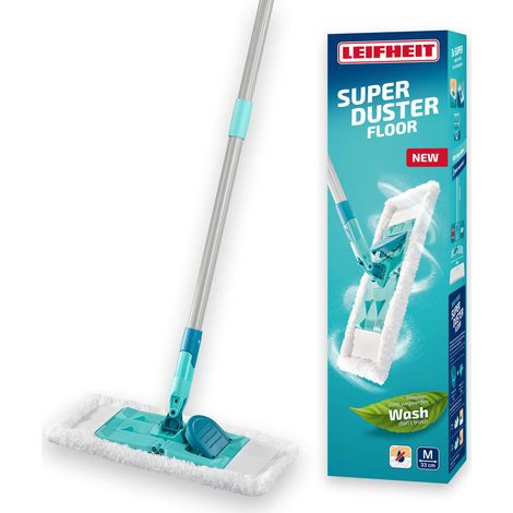 Leifheit – Balai dépoussiérant microfibre 148cm – Housse lavable 100 fois – Nettoyage ergonomique pour sols durs – Articulation 360°