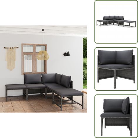 Salon de jardin 6 pcs avec coussins Résine tressée Gris - Salon De Jardin - Mobilier De Jardin - Ensemble De Salon - Meubles De Jardin - Résine Tressée (1/5)