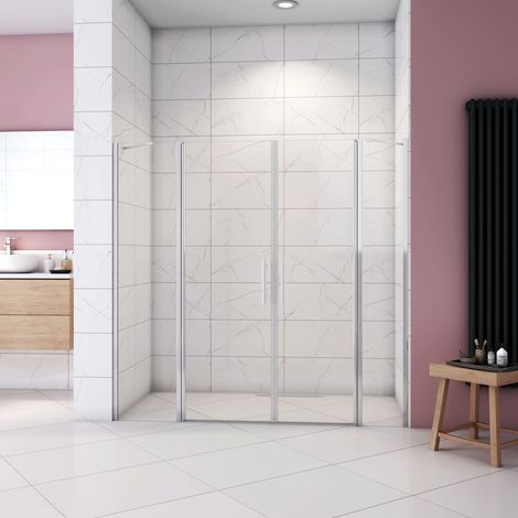 Box Doccia per Nicchia 195 cm Doppia Porta Battente Saloon da 165 cm (1620-1660 mm) 2 Pannelli Fissi con Barra Stabilizzatrice Vetro Temperato 6 mm Anticalcare (1/5)