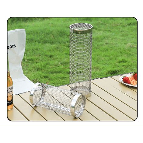 Grand panier à griller roulant en acier inoxydable avec grille antiadhésive pour poissons légumes et barbecue (1/2)