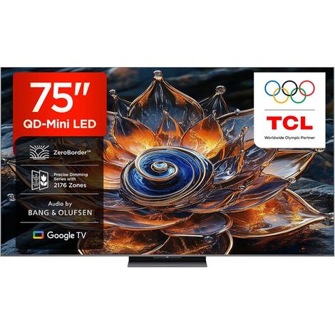TCL 75Q8C TV 75" QD Mini‑LED 4K HDR Premium 4500, ZeroBorder™, Google TV, Dalle CrystGlow WHVA, Audio Bang & Olufsen, 144Hz Motion Clarity Pro, Dolby Vision IQ & Atmos (1/5)
