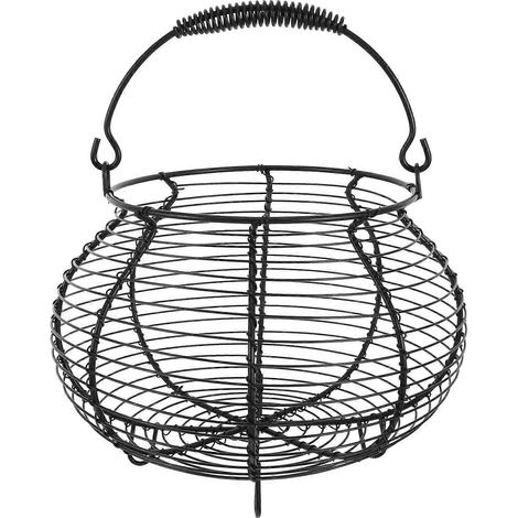 Panier à œufs rond en fil de fer avec poignée, porte-œufs en métal pour la cuisine, récipient vintage pour fruits, légumes et autres aliments. (1/3)