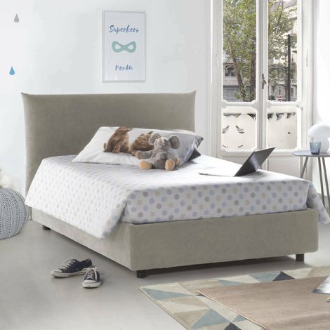 Talamo Italia Letto piazza e mezza Ornella, Letto contenitore con rivestimento in tessuto, 100% Made in Italy, Apertura frontale, adatto per materasso Cm 120x190, Beige, con imballo rinforzato (1/5)