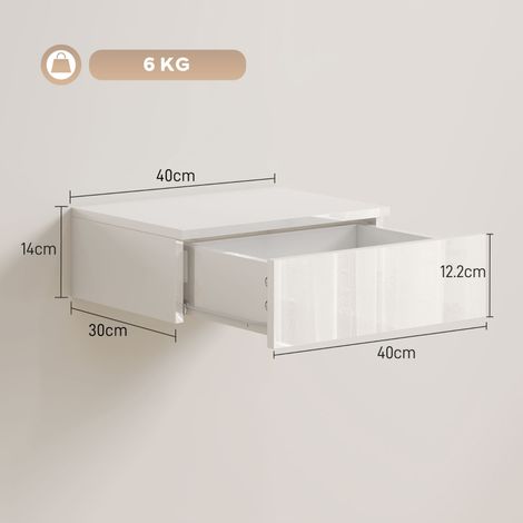 Lot de 2 tables de nuit suspendues avec tiroir, en panneau de particules blanc, pour chambre (1/5)