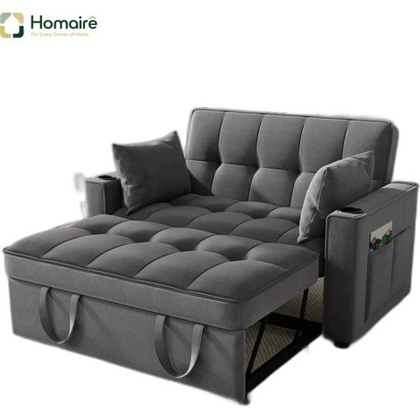 Canapé en velours gris avec accoudoirs et couchage coulissant 137 x 76,5 x 83 cm HOMAIRE (1/5)
