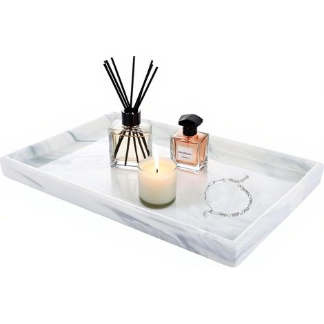 1 Plateau Céramique 30x20cm Finition Marbre Blanc Pour Salle De Bain Salon Cuisine (1/5)