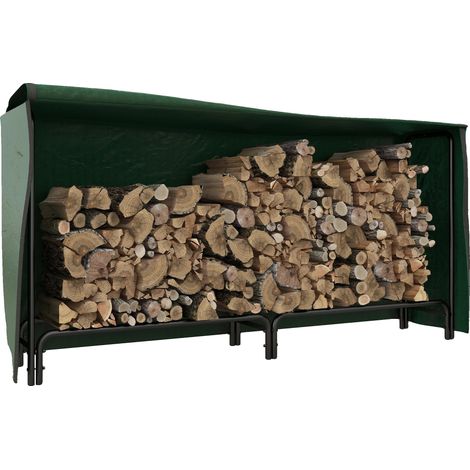 Porte-bûches, Métal et PE, 200 cm x 36 cm x 99 cm, Espace de rangement 195 cm x 36 cm, Charge maximale 200 kg, Housse 200 cm x 50 cm x 95 cm (1/5)