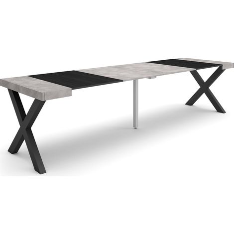 Skraut Home - Table console extensible, Console meuble, 300, Pour 14 personnes, Pieds bois massif, Style moderne, Gris Ciment (1/5)