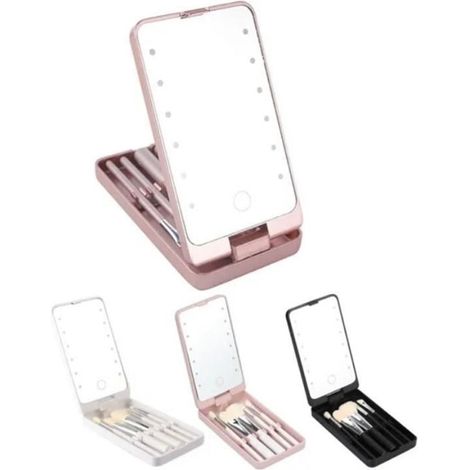 TrAdE Shop Traesio - Specchio Per Trucco Portatile Con Set Pennelli Rotazione 360° Luci Led Ricaricabile Touch - (1/5)