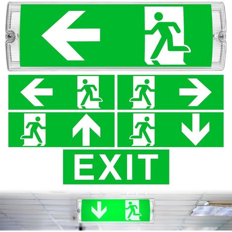 Éclairage De Secours LED À Lumière Continue, Lampe De Secours Avec Batterie De Secours Jusqu'À 3h, IP65 Panneau De Sortie De Secours Avec 5 Pictogrammes De Sortie De Secours Pour Montage Mural (1/5)