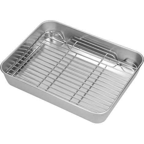 Bräter- und Rostset aus Edelstahl, leicht zu reinigen, rechteckiger Bräter mit Rost zum Kochen und Backen, 26,5 x 20,5 x 5 cm / 10,4 x 8,1 x 2,0 Zoll (1/5)