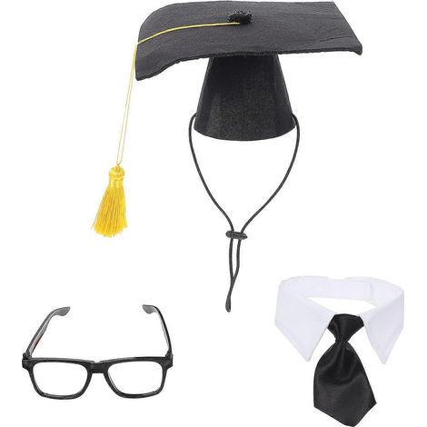 1 Ensemble de décoration pour animaux de compagnie : costume de remise de diplôme, chapeau de remise de diplôme et pompon (noir) (1/5)