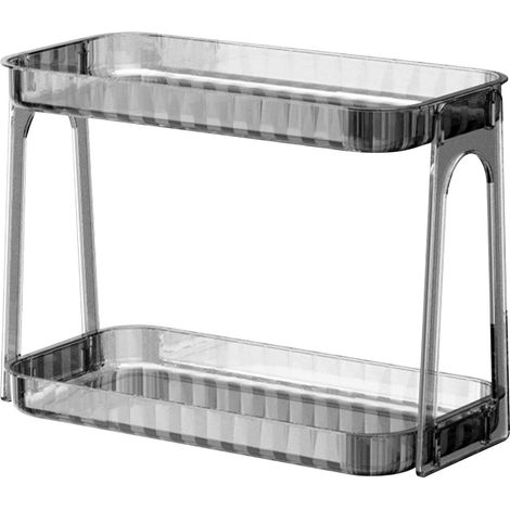 Organisateur de Maquillage Transparent à 2 Étagères Démontable, Étagère de Toilette Moderne pour Table Vanité en PET Gris Fumé - Grande Capacité de Rangement (1/5)
