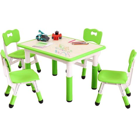 Ensemble Table et 4 Chaises Enfant Réglable en Hauteur - Table de Jeu Évolutive et Ergonomique 2-10 Ans - Vert Foncé (1/4)