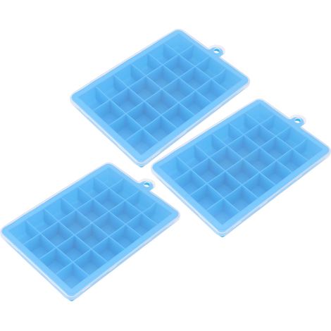 3er-Set wiederverwendbare Eiswürfelformen mit 24 Fächern, abnehmbarem Deckel und leicht zu entformendem Silikon-Eiswürfelbereiter, ideal für Whisky, Himmelblau (1/5)