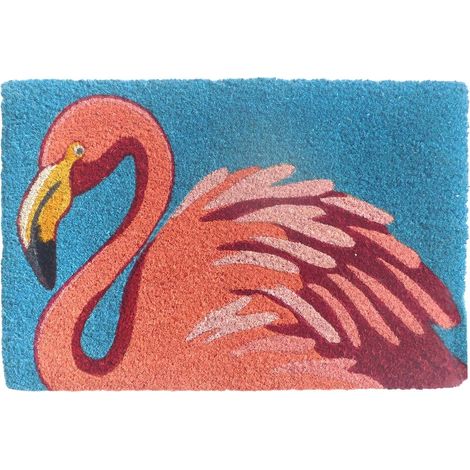 Fußmatte aus Kokosfaser mit Flamingo auf blauem Grund 60 cm (1/3)