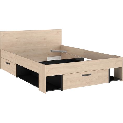 Vente-Unique – Lit adulte 140 x 190/200 cm avec rangements – 3 tiroirs coulissants – Panneau de particule mélaminé – Fabriqué en France (1/5)