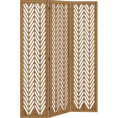 Paravent en bois ajouré, séparateur de pièce pliable 3 panneaux, cloison intérieure naturelle 120 x 170 cm (1/5)