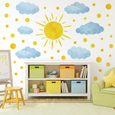Pegatinas de pared de nubes, sol y puntos para la decoración de habitaciones infantiles y de bebés, mural de pared de arcoíris (1/5)