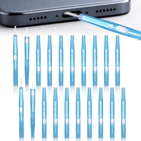 Kit di pulizia per cellulari da 20 pezzi, pulitore per porte di ricarica con spazzole anti-intasamento e gancio, pulitore per porte USB-C per cellulari, auricolari e altoparlanti (blu) (1/5)