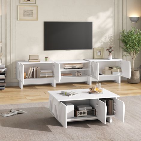 Set mobile TV e tavolino basso 180x34x44,5 cm bianco in truciolato - MEUBLIV (1/5)