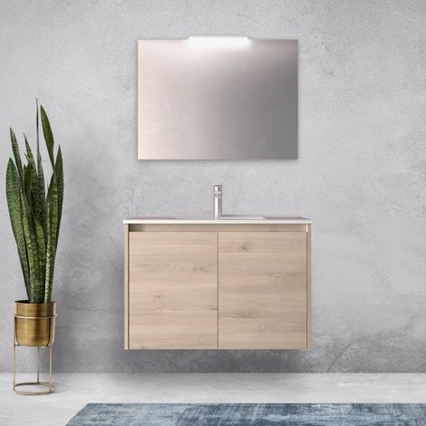 Mobile bagno sospeso 80 cm 2 ante in legno naturale con due ante - Nova - Standard (1/5)