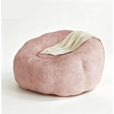 Poltrona pouf rotonda grande in flanella rosa 130 x 120 x 72 cm HOMVRA (1/5)
