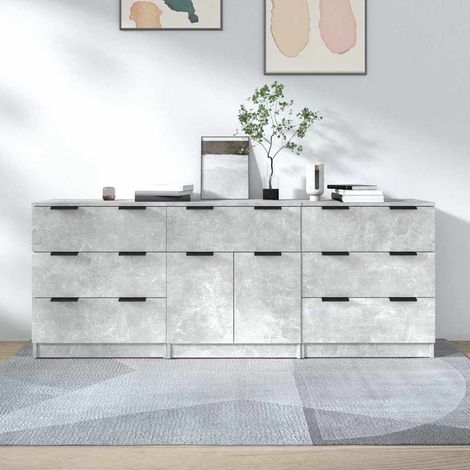 Aparador de 3 piezas madera contrachapada gris hormigón