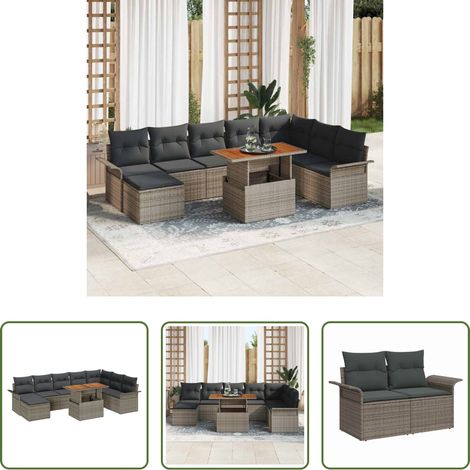 vidaXL Conjunto de sofá de jardín 9 uds. Gris Poliratán (1/5)