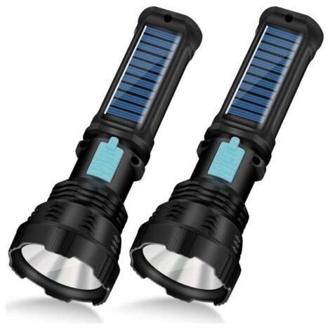 LED solar torch, portable and portable, waterproof IP65, 2000 mAh battery, ideal for outdoor use, emergency and camping (package of 2) (1/4)