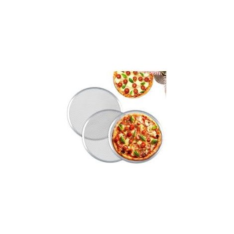Lot de 3 Grille ������ Pizza 33 CM, Plaque ������ Pizza en Aluminium, Plat Pizza Rond pour Pizza, Grille de Barbecue